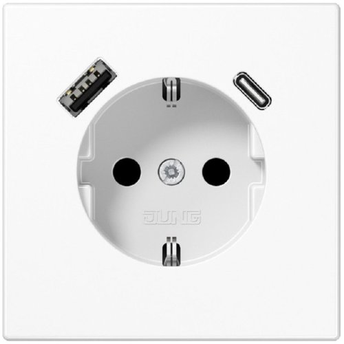 Розетка с заземлением +2хUSB тип A+C без рамки Jung LS990 1-м. белый картинка